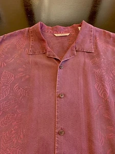Tommy Bahama 100% Seide Camp Hemd Burgund Struktur geprägt XL *Gebrauchsspuren* - Bild 1 von 13