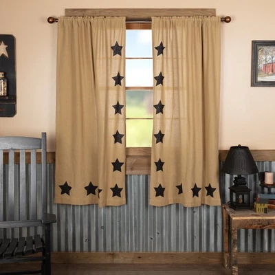Par de paneles de estrellas primitivas 63"x36" varilla bronceada bolsillo lazo ventanas cortinas VHC marcas Foto 1 de 4