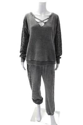 Conjunto de sudadera y pantalón vintage Havana para mujer de algodón con estampado animal gris talla M/L Foto 1 de 4