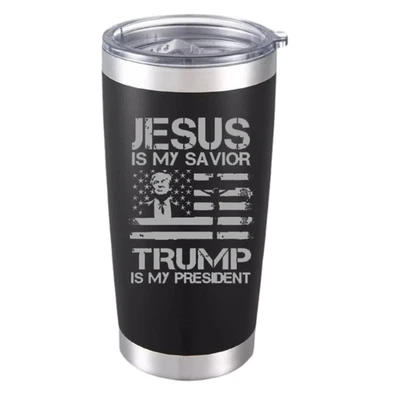 SUPPLYMARTONLINE Jesus and Trump Theme Black Insulated Tumbler 20oz, Faith & Patriotism Gift Mug