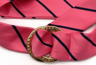 Пояс LAUREN RALPH LAUREN Double O золотистый с пряжкой розовый темно-синий в полоску 49 дюймов - Изображение 1 из 4