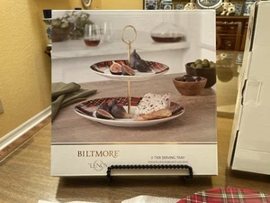 2 Lenox Biltmore Christmas Tartan Plaid 2 -Tier Serving Trays (New In Boxes) - Picture 1 of 15