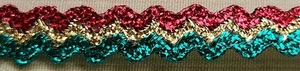 5 Yards 1/2" Flat Emerald Green, Christmas Red, Gold Foils Ric Rac Trim 26429 - Bild 1 von 2