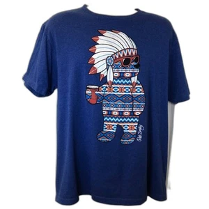 Riot Society Men's Unisex Blue Graphic Tee T-shirt Large Indian Chief Comfot - Picture 1 of 8