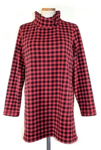Lands End Fleece Tunic Top Red & Black Buffalo Plaid Pullover Women’s S 6-8 - Picture 1 of 11