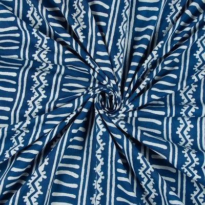 Sanganeri Dabu Fabric By The Yard Indigo Blue Cotton Hand Block Print Fabric - Image 1 of 4