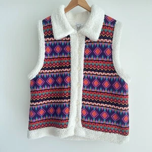 Johnny Was Vest Women Small Yuya Sherpa Alpaca Blend Aztec Boho Print Jacket NWT - Picture 1 of 15