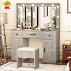Greenvelly Makeup Vanity with Lights, Grey Farmhouse Vanity Desk with Lighted Mi