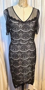 Fire Los Angeles Womens Blk Stretch Lace/net S Sleeve Event Dress Sz L Used - Picture 1 of 8