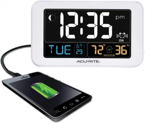 AcuRite Intelli-Time Digital Alarm Clock for Bedroom with USB Charger, White  - Picture 1 of 1