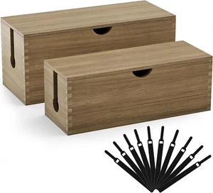 Zyncove Wood Cable Management Box, Set of 2 TV Cable Hider and Desk Cable Tidy O - Picture 1 of 4