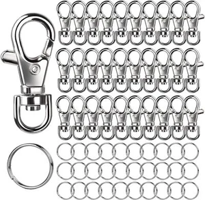 LEOBRO 60 Stück Metall drehbare Karabinerhaken und Schlüsselringe, 30 Stück kleine Karabiner - Bild 1 von 9