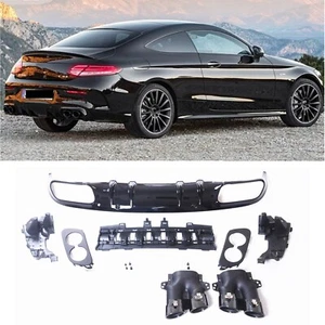 Rear Diffuser + Exhaust Pipe Kit For Benz C Class W205 C43 AMG Coupe 2015-2021 - Picture 1 of 10