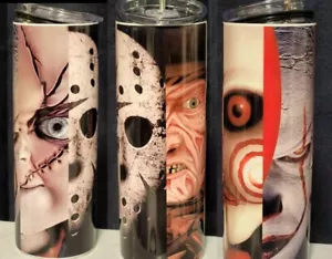 Vaso delgado con pajita y tapa Scary Slasher personajes de películas 20 oz TOTALMENTE NUEVO - Imagen 1 de 5