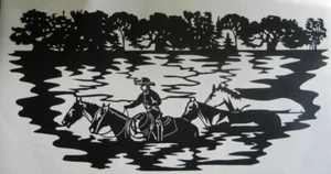 (2) COWBOY CROSSING RIVER VINYL GRAPHIC RV CAMPER MOTOR HOME TRAILER BASS VAN  - Picture 1 of 3