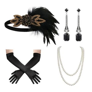 1920s Great Gatsby Accessories Set for Women, Flapper Headband Headpiece Roaring - Picture 1 of 6