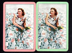 Vintage Swap/Playing Cards - Pretty Lady with Roses Pair (LINEN)