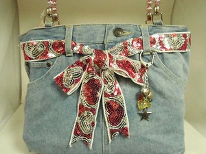 Denim jean purses blue cutoffs or heart handbag/shoulder NWT FS - Picture 1 of 11