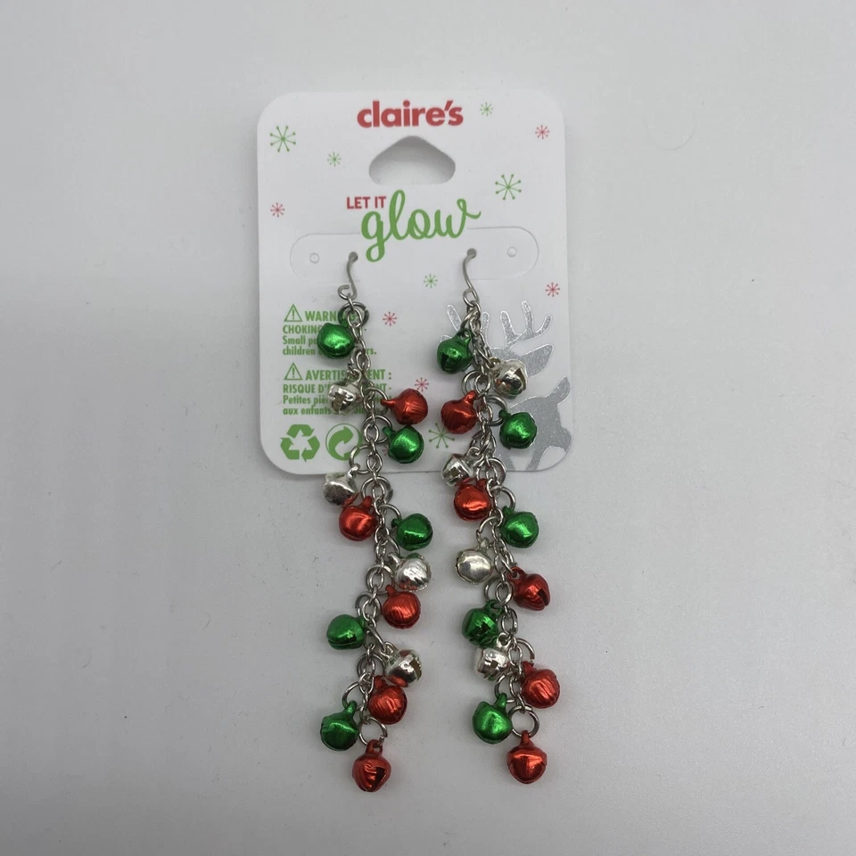 2 Pairs Claire's Let It Glow Christmas Dangle Earrings Jingle Bells Snowflakes
