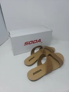 Soda Schuhe Damen-Flip-Flops flache Sandalen Pantoletten doppelte Riemen hellbraun braun  - Bild 1 von 9
