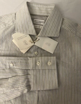 NWT Brunello Cucinelli Striped Cotton & Linen Basic Fit Shirt Size S $880.00 - Image 1 of 4