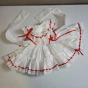 Vintage Vollkreis Kleid Mädchen rot & weiß Rüschen Spitze Schleifen Größe 12-24 Monate - Bild 1 von 12
