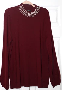 ALFANI MOD BRILLO VINO PERLA ADORNADO CUELLO SUÉTER VACACIONES TALLA XL NUEVO CON ETIQUETAS - Imagen 1 de 3