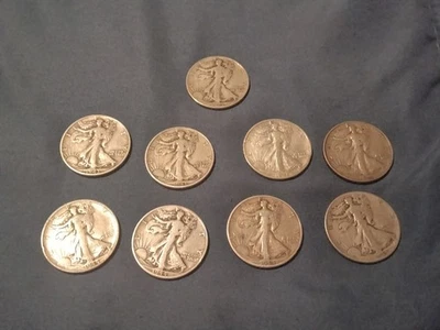Lot Of 9 Walking Liberty Half Dollar 1 (1941), 4 (1943) & 4 (1944)  - Image 1 of 4