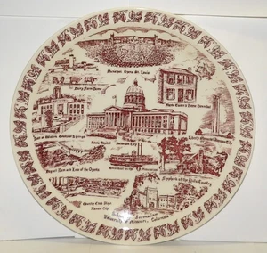 Vintage Vernon Kilns Missouri Souvenir State 10.5" Collector Plate Landmarks Red - Picture 1 of 5