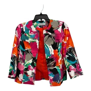 Kasper Blazer Womens 6 Tiger Lily Multicolor Floral Open Front Jacket Lined - Picture 1 of 13