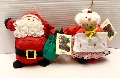 Enfeite de pelúcia vintage 1993 Ganz Santa & Mrs Claus poliéster feriado de Natal - Imagem 1 de 4