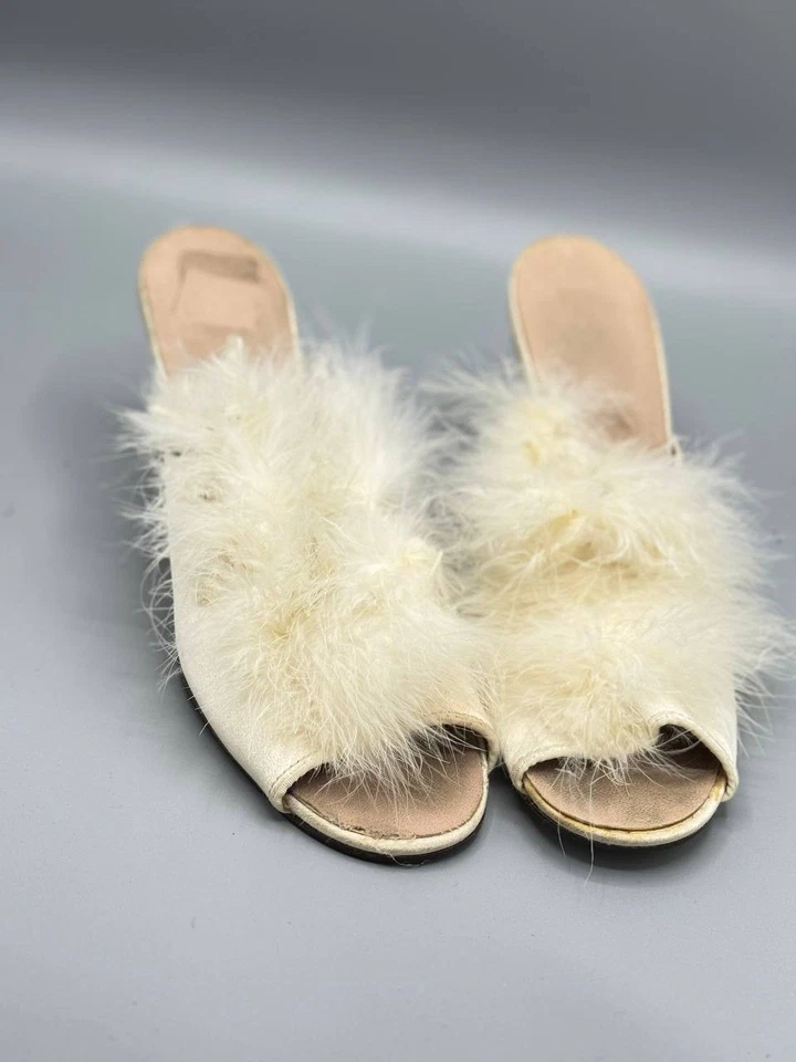 Zapatillas Mula Boudoir Verde Daniel De Colección EE. UU. 10M Satén Marabú Pluma Elegante Foto 1 de 4