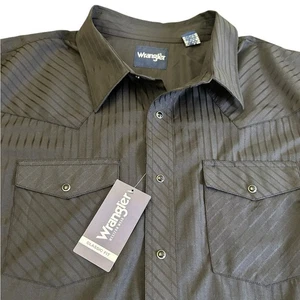 Wrangler Western Black Striped Snap Shirt XXL Men's Classic Fit NWT Long Sleeve - Picture 1 of 12