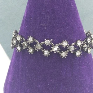 Crystal Glass Bracelet Tennis Dark Silver Tone 7" Long - Picture 1 of 8