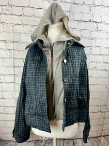 Laundry by shelli segal Hooded Trucker Jacket Womens Size M Blue Polyester Plaid - Picture 1 of 7