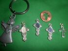 Key Chain Purse Fob Charm peweter angel + 4 cross charms 1 cut out cross penny