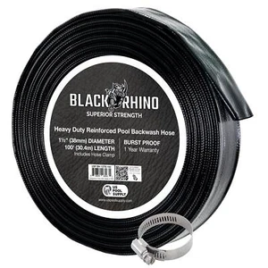 U.S. Pool Supply Black Rhino 1-1/2" x 100' Pool Backwash Hose with Hose Clamp - Picture 1 of 5