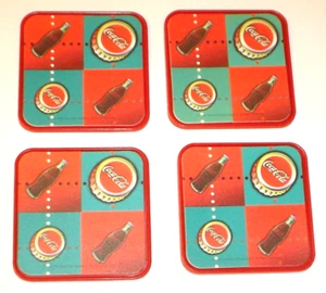 Vintage 1997 Coca-Cola 4 Piece Retro Coke Bottle & Cap Drink Coaster Set - Picture 1 of 6
