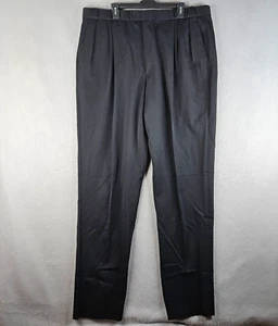 Bachrach Dress Pants Mens 41x37 Black 100% Wool Pleated Raw Hem Foral - Picture 1 of 10