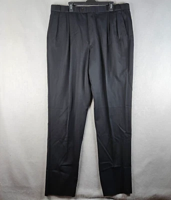 Pantalones de vestir Bachrach para hombre 41x37 negros 100 % lana plisados dobladillo crudo foral Foto 1 de 4