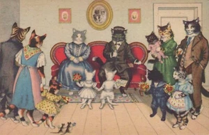 Postal 4737 Alfred Mainzer Humor Gatos Gatitos Comprometidos o Casados antes Ancianos - Imagen 1 de 2
