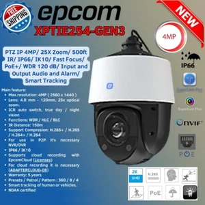 EPCOM XPTIE254-GEN3 PTZ IP 4MP/ 25X Zoom/ 500ft IR/ IP66/ IK10/ Fast Focus/ POE - Picture 1 of 4