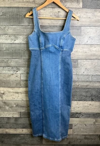 Vestido Anthropologie Pilcro Denim Midi Talla Mediana Azul Corsé Lápiz Cuello Cuadrado - Imagen 1 de 10