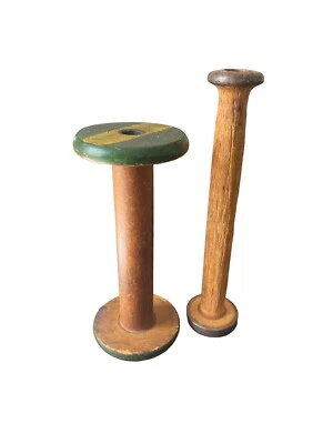 Two (2) Old Antique Handmade Wooden Spools Patina Textile AAFA ￼ - Image 1 of 4