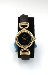 Montre Waltham Femme Acier Inoxydable Doré Cuir Noir Résistant à l'eau Batterie Quartz - Photo 1 sur 6