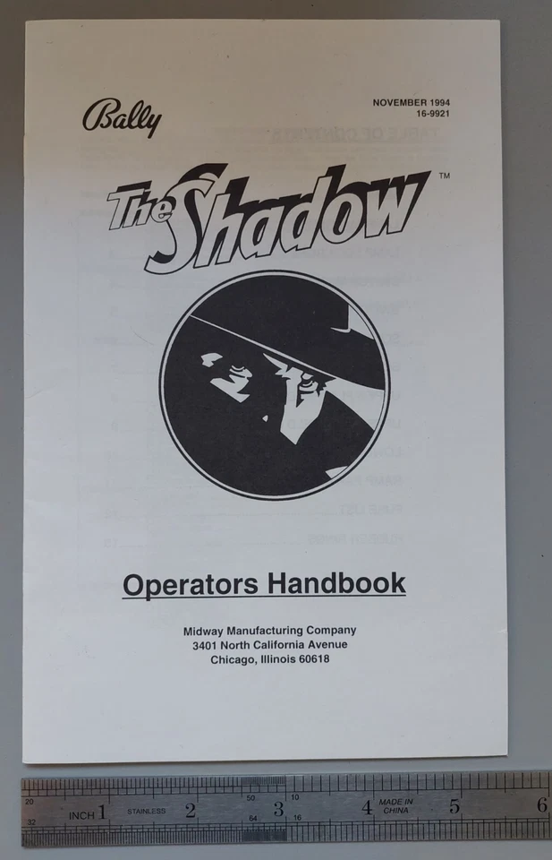 Bally The Shadow Pinball Operators Handbook. 1994 - Image 1 of 4