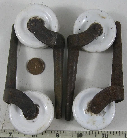 4 Antique Furniture Castors Metal With Porcelain Wheels #4 Cover