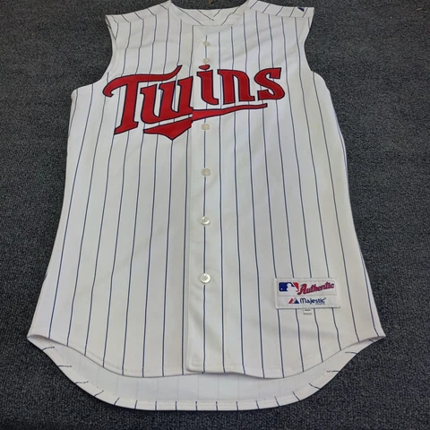 Minnesota Twins Baseball Jersey Adult 40 White Pinstripe Sleeveless MLB Majestic Cover