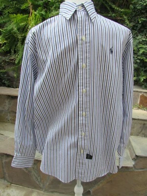 Camisa De Colección Ralph Lauren Deportiva Negra/Blanca Manga Larga Rayas Botón Algodón Talla 12 Foto 1 de 4