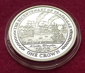 2005 ISLE OF MAN BATTLE OF COPENHAGEN SILBER PROOF ONE CROWN MÜNZE UND COA - Bild 1 von 3
